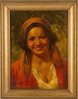 Portrait Oil On Canvas Antonio Vallone