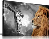 Framed Jesus Lion Canvas Wall Art 36x24 inch
