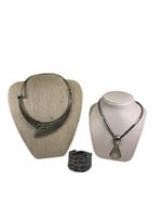 2 Sterling Choker Necklaces & Cuff Bracelet