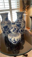 Blue and white Chinoiserie table vase 18 inches
