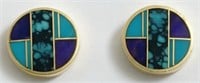 Turquoise, agate & 14K yellow gold stud earrings