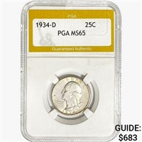 1934-D Washington Silver Quarter PGA MS65