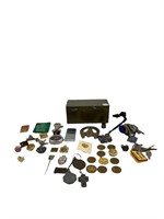 Small Metal Box of Assorted Vintage Items