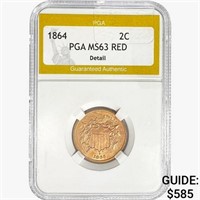 1864 Two Cent Piece PGA MS63 RED Detail