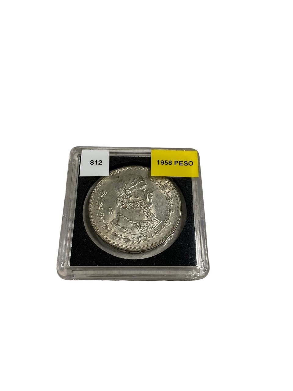 1958 Silver Jose Maria Morelos Mexican Peso
