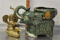 Ceramic planter, brass figures, see pics