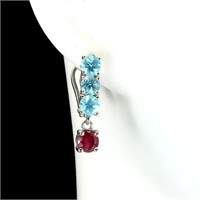 Natural Pigeon Blood Ruby & Paraiba Apatite Earrin