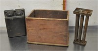 Antique telephone parts boxes & candles mold