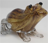 AMBER ART GLASS FROG PAPERWEIGHT