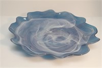 BLUE SHALLOW ART GLASS BOWL