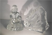 GLASS NUDE WOMEN STATUE & WOLF HOWLING PLAQUE