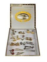 Cigar Box of Vintage Cufflinks and Tie Clips