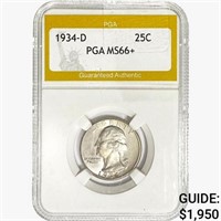 1934-D Washington Silver Quarter PGA MS66+