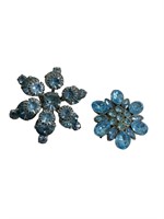 2 Vintage Blue Stone Brooch Pins