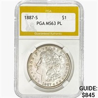 1887-S Morgan Silver Dollar PGA MS63 PL