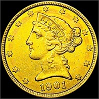 1901 $5 Gold Half Eagle CHOICE AU