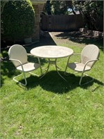 Vintage Art Deco Metal Shell Chairs and Table.