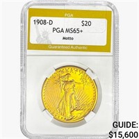 1908-D $20 Gold Double Eagle PGA MS65+ Motto
