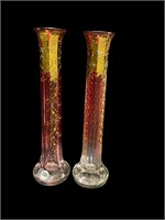 Pair of Vintage Hand Painted Glass Vases