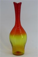 Handcrafted Cadmium Amberina Glass Swung Vase