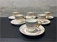 6 Vintage Limoges Demi Tasse Cups & Saucers Note O