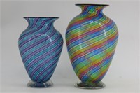 Pair Signed Murano Style Art Glass Vases