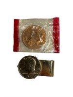 JFK Half Dollar Money Clip & Roosevelt Medal