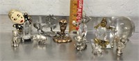 Mini pewter/metal figures, pin, paperweight, note