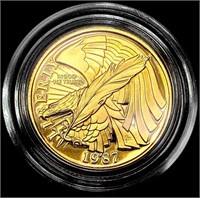 1987-W US .25oz Gold Commem $5 GEM PROOF