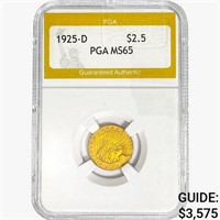 1925-D $2.50 Gold Quarter Eagle PGA MS65