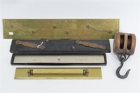 Nautical Navigation Instruments & Wood Pully