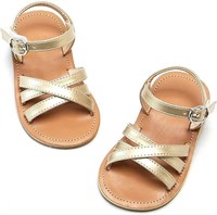 Flaryzone Girl's 7 Open Toe Flat Sandal, Gold 7