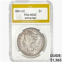 1891-CC Morgan Silver Dollar PGA MS62 Spit. Eagle
