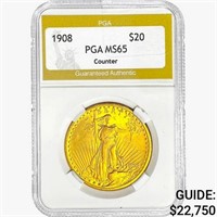 1908 $20 Gold Double Eagle PGA MS65 Counter