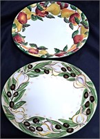 2 NICE CLAY ART LARGE SERVING PLATTERS 17" & 19"