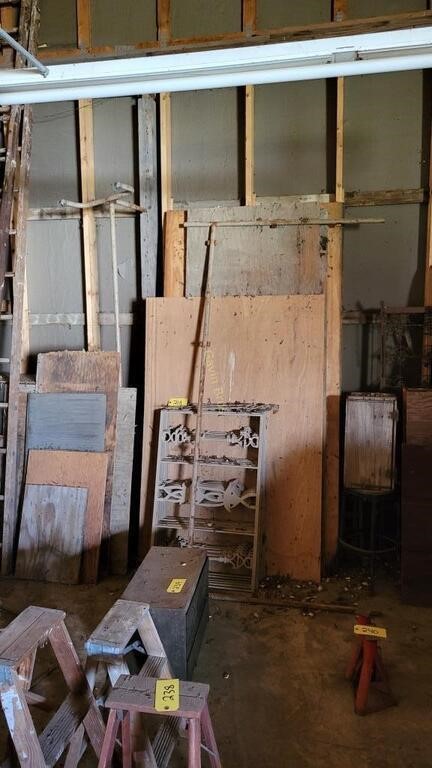 Plywood, Fencing, Metal Bars, Crate, Stool