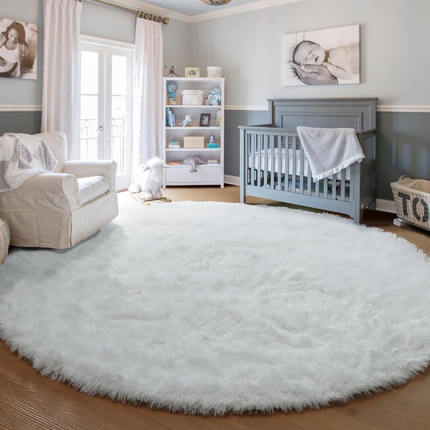 Ultra Soft White Round Rugs for Boys Bedroom