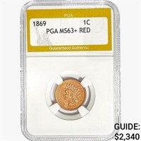 1869 Indian Head Cent PGA MS63+ RED