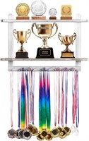 NEW $149  Wooden Medal Hanger & Trophy Shelf,Black