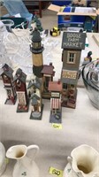 WOODEN HAND PAINTED HOUSE FIGURINES