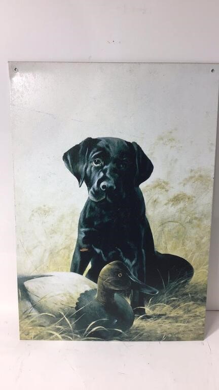 Vintage Tin Sign Black Lab & Duck U15E