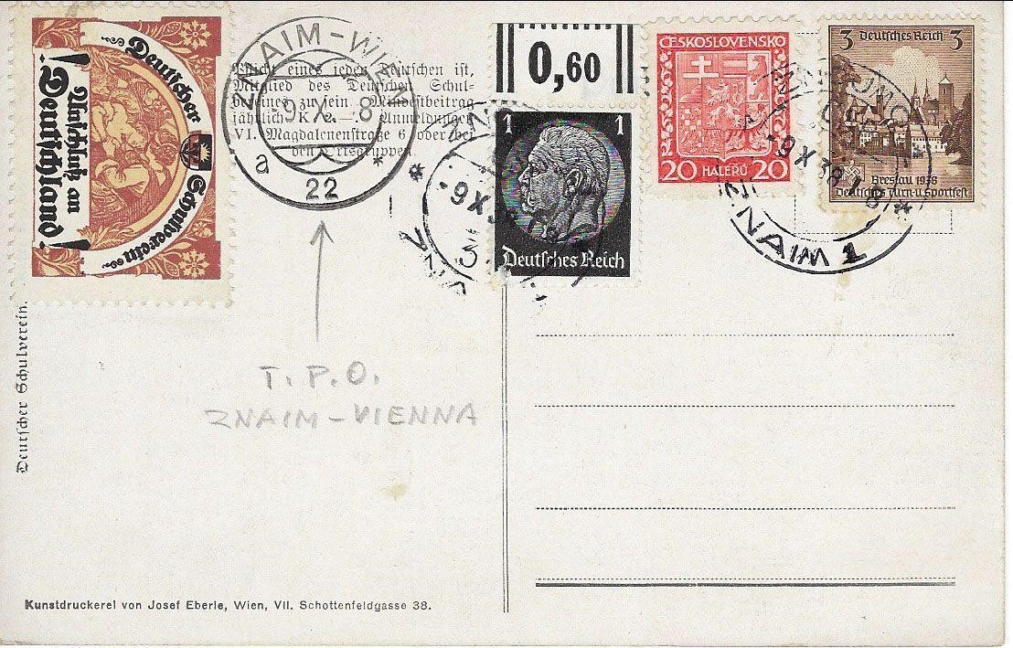 Znaim-Vienna TPO postmarked postcard with Third Re