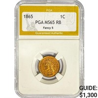 1865 Indian Head Cent PGA MS65 RB Fancy 5