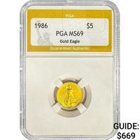 1986 $5 1/10oz. American Gold Eagle PGA MS69