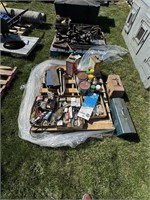 MISC. PALLET, TOOLBOX, PIPE VISE, PAINT