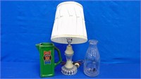 Vintage Bed Side Lamp, Scotch Pitcher, Milk Bottle