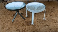 2 GLASS AND METAL ROUND OUTDOOR SIDE TABLES