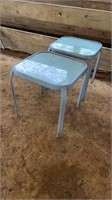 PAIR OF METAL AND GLASS OUTDOOR SIDE TABLES