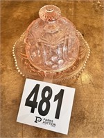 Pink Depression Glass Covered Butter Dish(Office)