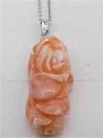 .925 Sterling Silver Pink Coral Pendant